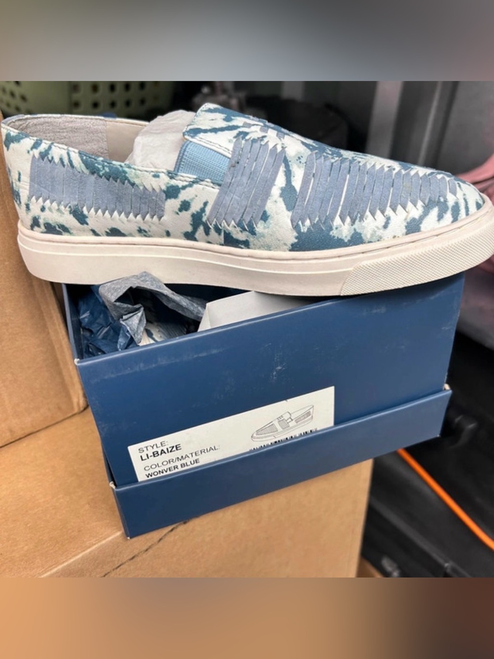 Woman’s Blue and white slip on shoes Size 5